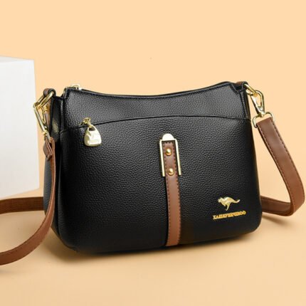 Bag Genuine Leather Women's Bag Simple Contrast Color Middle-aged Mother's Shoulder Bag 2025 New Fashionable Atmospheric Portable Crossbody Bag