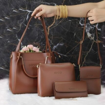 4 pcs combo ladies fashionable multipurpose leather bag (Coffee)