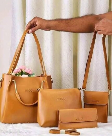 4 pcs combo ladies fashionable multipurpose leather bag (Brown)